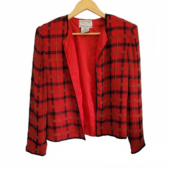 PAPELL BOUTIQUE EVENING A.PAPELL Vintage Red Silk Black Gold Beaded Jacket Blaze - Picture 1 of 7